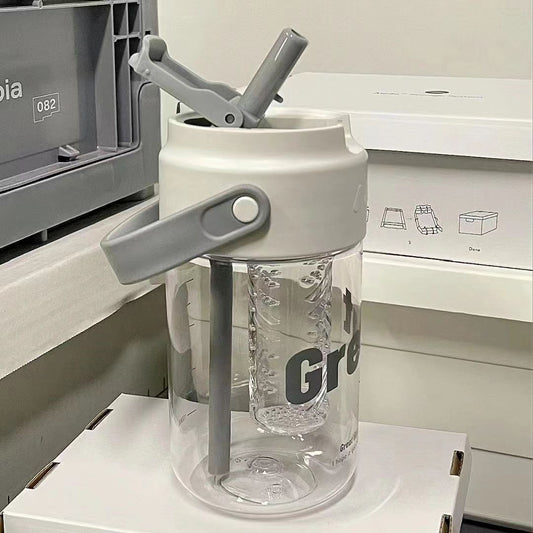 Girls' high-value portable sports straw cup, new student cup with tea partition