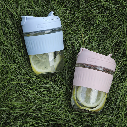 Large capacity straw double drink glass water home office portable opening event glass