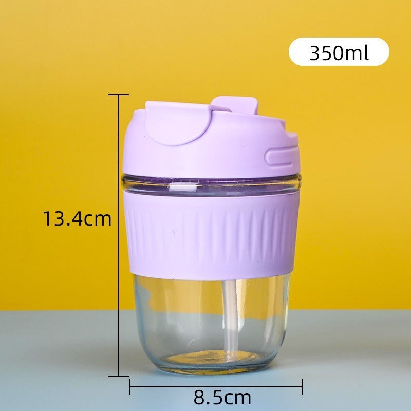 Large capacity straw double drink glass water home office portable opening event glass