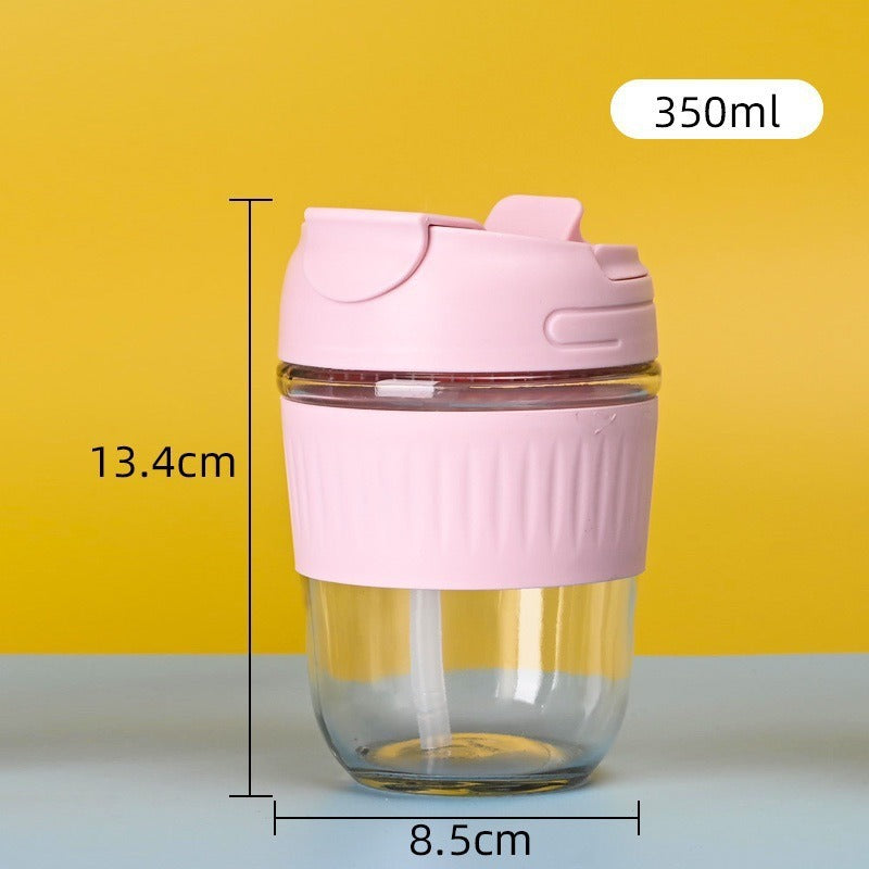 Large capacity straw double drink glass water home office portable opening event glass