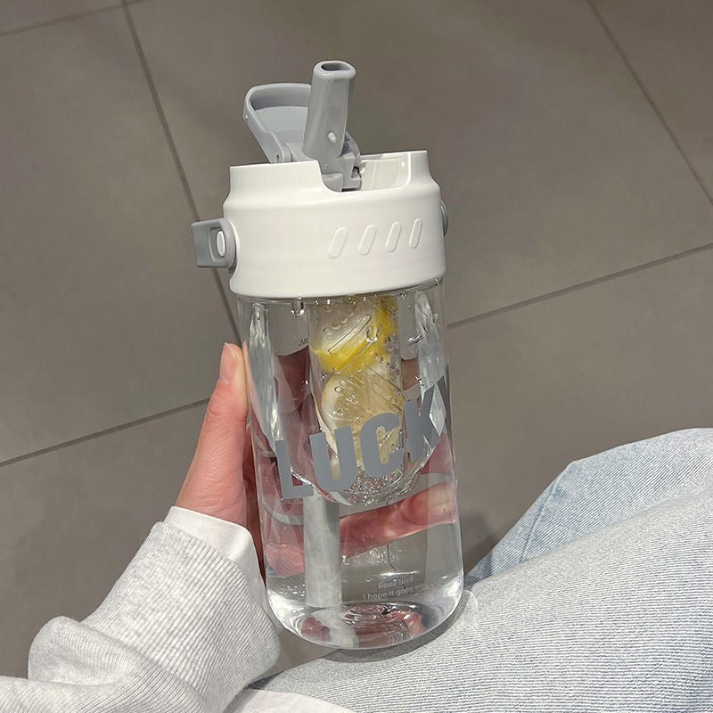 Girls' high-value portable sports straw cup, new student cup with tea partition