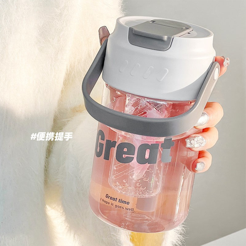 Girls' high-value portable sports straw cup, new student cup with tea partition